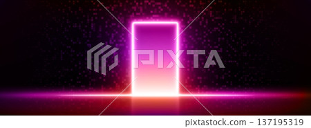 Futuristic digital door, glowing red neon light Futuristic digital door, glowing red neon light 137195319
