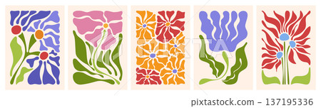 Abstract doodle floral pattern, cut out flowers Abstract doodle floral pattern, cut out flowers 137195336