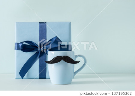 Mug with mustache and gift box for Fathers Day 137195362