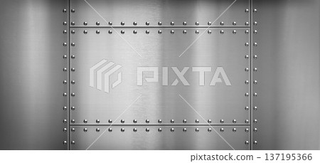Steel metal border background with rivets, texture 137195366