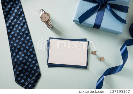 Business tie watch and blank card mockup with gift 137195367