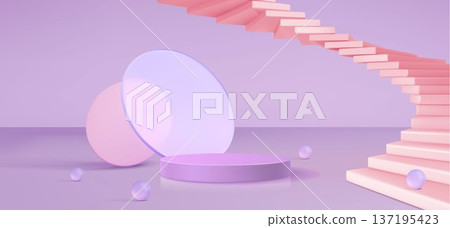 3D stair podium with round platform 3D stair podium with round platform 137195423