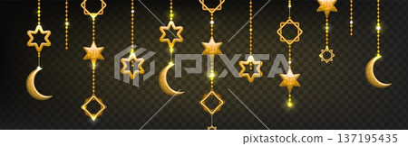Ramadan decoration garland, golden crescent stars 137195435