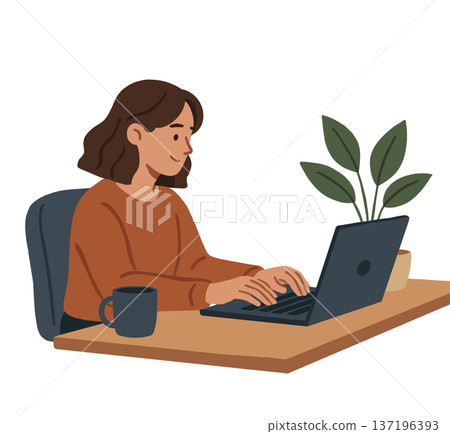 女人使用筆記型電腦的插圖 女人使用筆記型電腦的插圖 137196393