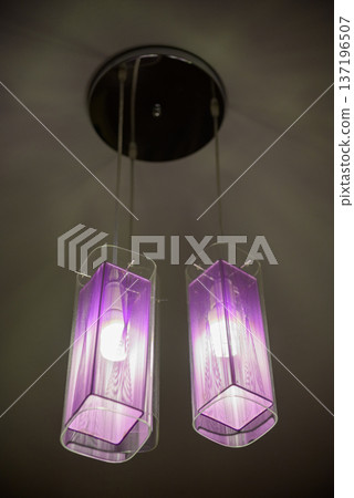 Purple glass pendant lights duo Purple glass pendant lights duo 137196507