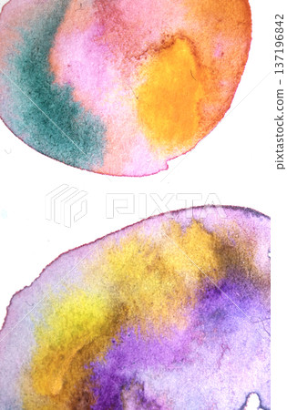 Fluid Watercolor Painted Background Blended and Flowing Colours Mixed Circular Planets Texture Background 137196842