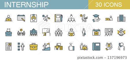Internship related line icon set (color) Internship related line icon set (color) 137196973