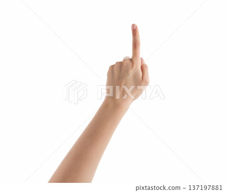 Young woman hand touch gesture for screen or something similar isolated 137197881