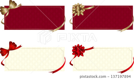 一套飾有紅白絲帶的豪華禮品卡底座 137197894