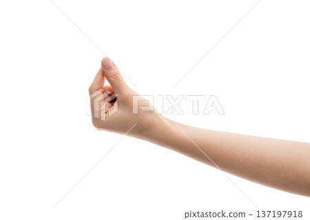 Young female hand to hold something isolated on white background Young female hand to hold something isolated on white background 137197918