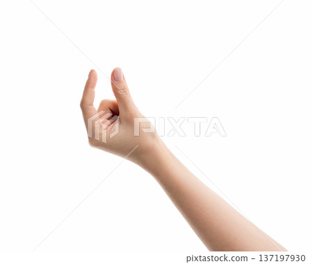 Young female hand to hold something isolated on white background 137197930