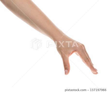 Young woman hand claw to hold something isolated on white background Young woman hand claw to hold something isolated on white background 137197966