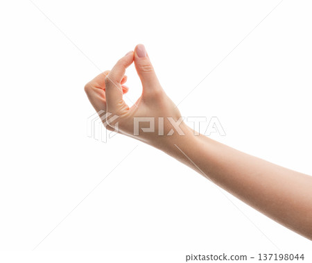 Young female hand to hold something thin like a card isolated on white background Young female hand to hold something thin like a card isolated on white background 137198044