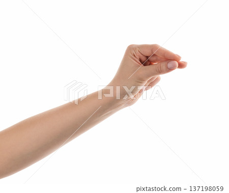 Young woman hand to hold business card or something thin isolated on white background Young woman hand to hold business card or something thin isolated on white background 137198059