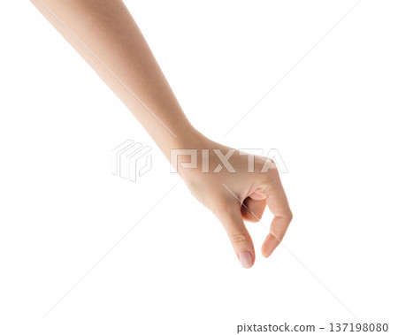 Young female right hand hold something medium sized isolated on white Young female right hand hold something medium sized isolated on white 137198080