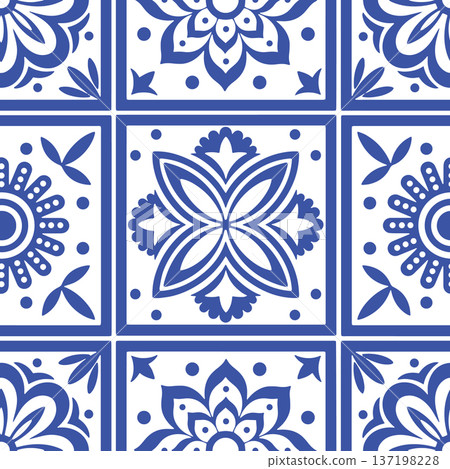 Seamless pattern with ornamental tiles. vector illustration in blue 137198228