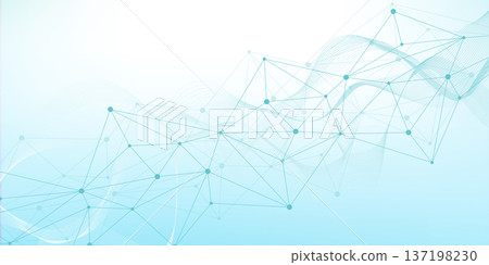 Geometric abstract background with connected line and dots. Structure molecule and communication. Big Data Visualization. Medical, technology, science background. Vector illustration. 137198230