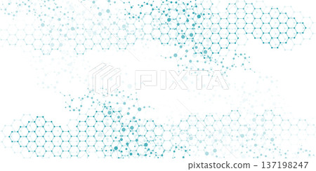 Modern scientific background with hexagons, lines and dots. Wave flow abstract background. Molecular structure for medical, technology, chemistry, science. Vector illustration Modern scientific background with hexagons, lines and dots. Wave flow abstract background. Molecular structure for medical, technology, chemistry, science. Vector illustration 137198247