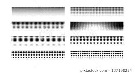 Set or rectangular shapes with dotted texture. Horizontal shadows or borders with gradient halfone effect for anime comic page design isolated on white background. Vector graphic illustration Set or rectangular shapes with dotted texture. Horizontal shadows or borders with gradient halfone effect for anime comic page design isolated on white background. Vector graphic illustration 137198254