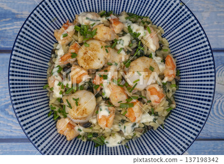 RECIPE FOR PASTOSOTTO ORZO PASTA WITH SPINACH, MUSHROOMS, SCALLOPS, AND SHRIMP RECIPE FOR PASTOSOTTO ORZO PASTA WITH SPINACH, MUSHROOMS, SCALLOPS, AND SHRIMP 137198342