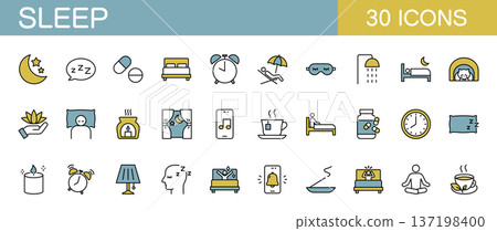 睡眠相關線條圖示集（彩色） 137198400
