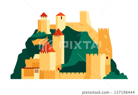 Golubats fortress - colorful flat design style illustration 137198444