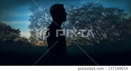 Mental health a man silhouette blurred background, AI Generated 137199054