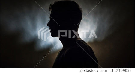 Mental health a man silhouette blurred background, AI Generated 137199055