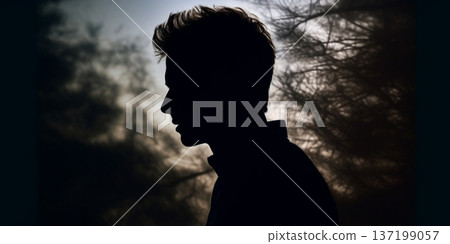 Mental health a man silhouette blurred background, AI Generated 137199057