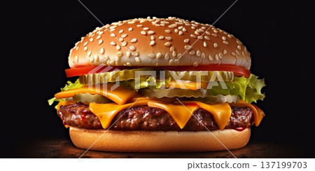 Hamburger beef blurred background, AI Generateand 137199703