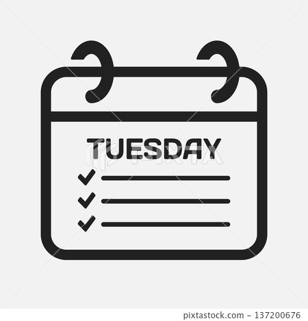 Page calendar day Tuesday, to-do list, checklist Page calendar day Tuesday, to-do list, checklist 137200676