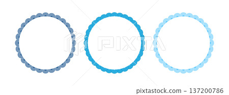 Round frames with Japanese print with blue overlapped semicircles. Circular vignettes in maritime oriental style. Frameworks with sea or ocean wave borders. Vector flat illustration 137200786