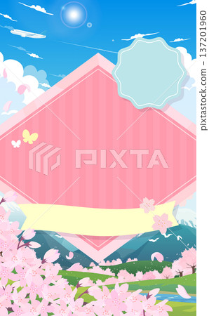 Cherry blossoms, spring scenery and airplane diamond frame 1_Vertical Cherry blossoms, spring scenery and airplane diamond frame 1_Vertical 137201960