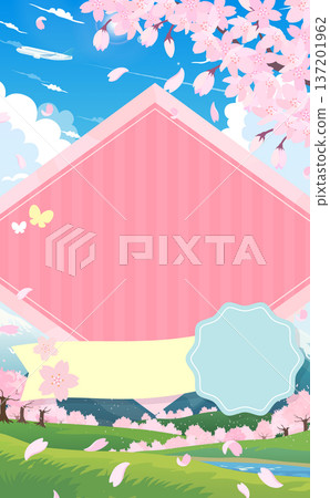 Cherry blossoms, spring scenery and airplane diamond frame 2_Vertical 137201962