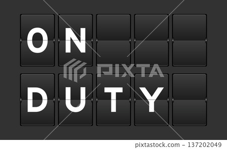 Black color analog flip board with word on duty on gray background 137202049
