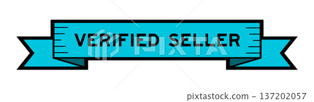 Ribbon label banner with word verified seller in blue color on white background Ribbon label banner with word verified seller in blue color on white background 137202057