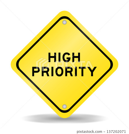 Yellow color transportation sign with word high priority on white background 137202071