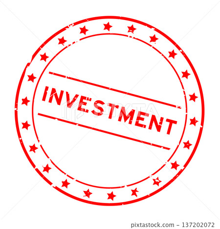 Grunge red investment word round rubber seal stamp on white background 137202072