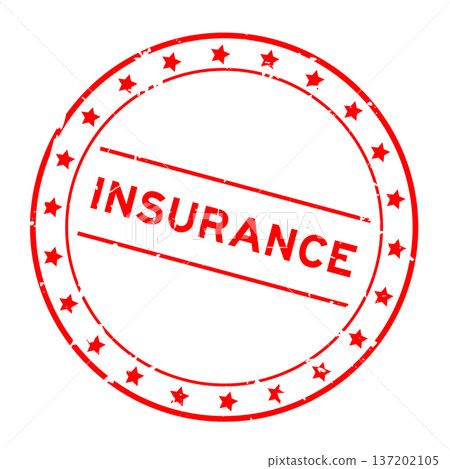 Grunge red insurance word round rubber seal stamp on white background 137202105