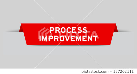 Red color inserted label with word process improvement on gray background 137202111