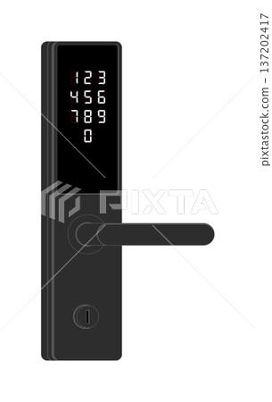 Smart door handle icon with digital keypad, without background. 137202417
