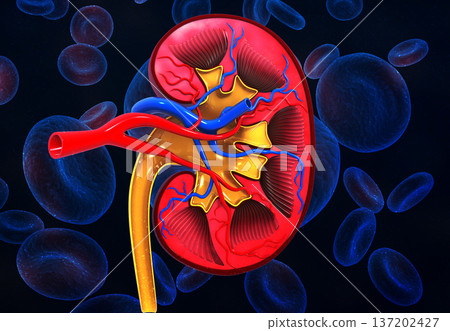 Human kidney anatomy on medical science background Human kidney anatomy on medical science background 137202427