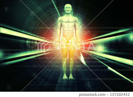 3d man in futuristic technology background 137202452