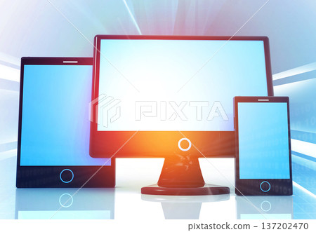 computer devices in futuristic technology background computer devices in futuristic technology background 137202470