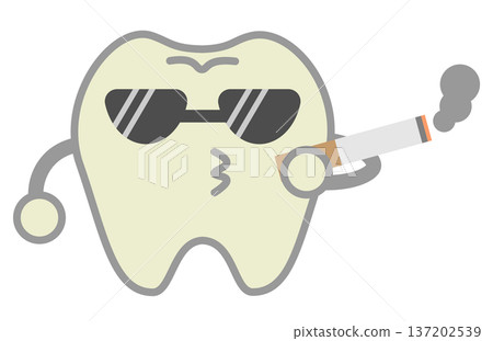 A character with yellowed teeth from smoking, wearing sunglasses and holding a cigarette 137202539