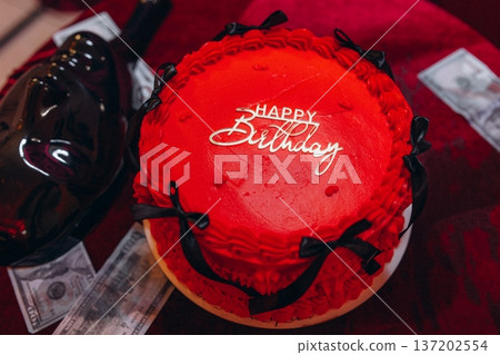 Tasty sponge cake with fresh berries and mint on light gray table, closeup Tasty sponge cake with fresh berries and mint on light gray table, closeup 137202554