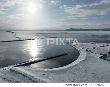 Lake Saroma bay entrance in winter Lake Saroma bay entrance in winter 137202602