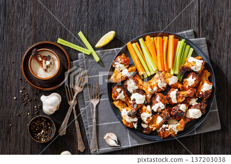 alabama white sauce chicken wings with vegetables 137203038