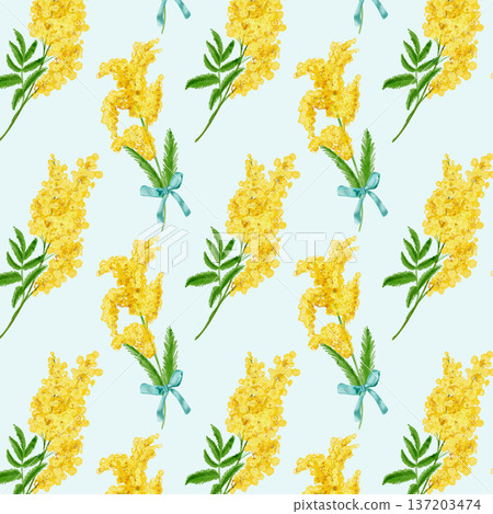 Seamless pattern with mimosa. The watercolor illustration is hand-drawn. Seamless pattern with mimosa. The watercolor illustration is hand-drawn. 137203474