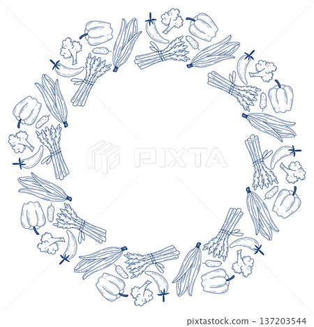 Hand drawn round vegetable frame 137203544